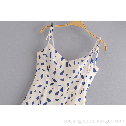 Long Printed Dot Split Sling Dress